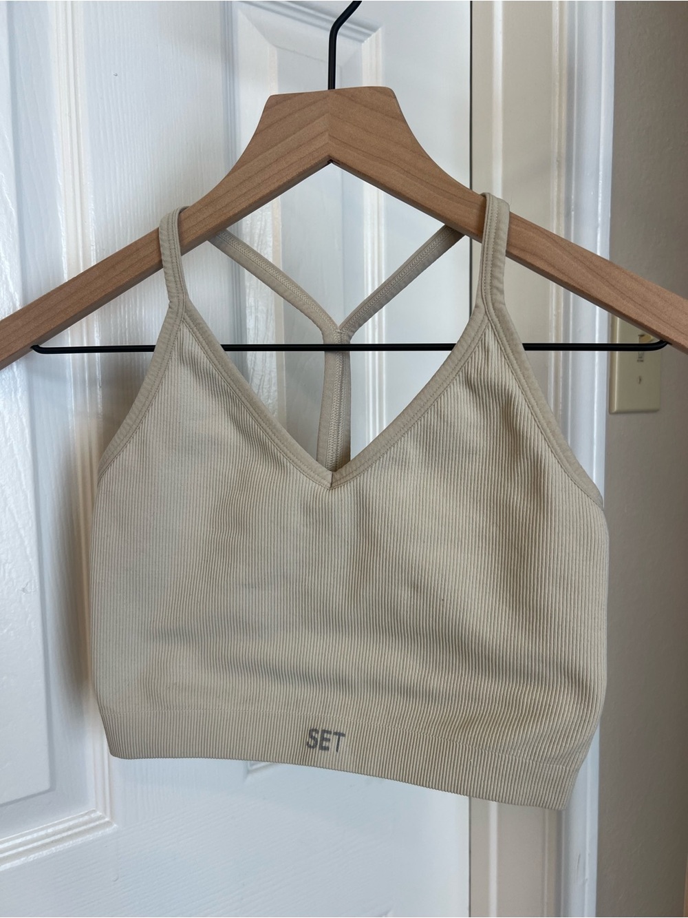 SET Active Ribbed V-Neck Bralette in Light Beige - Picture 2 of 5